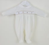 PEX Teddy Smocked Sleepsuit Ivory